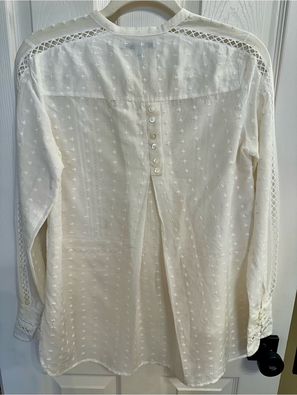 Derek Lam 10 Crosby Cream Embroidered Lace-Trim Button Blouse Tunic Size 4 - Picture 2 of 5
